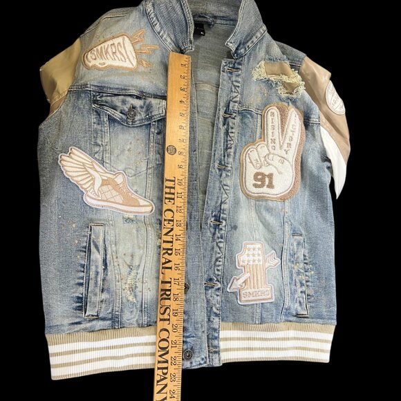 smoke rise men's jean jacket with Patches XL - Picture 14 of 16